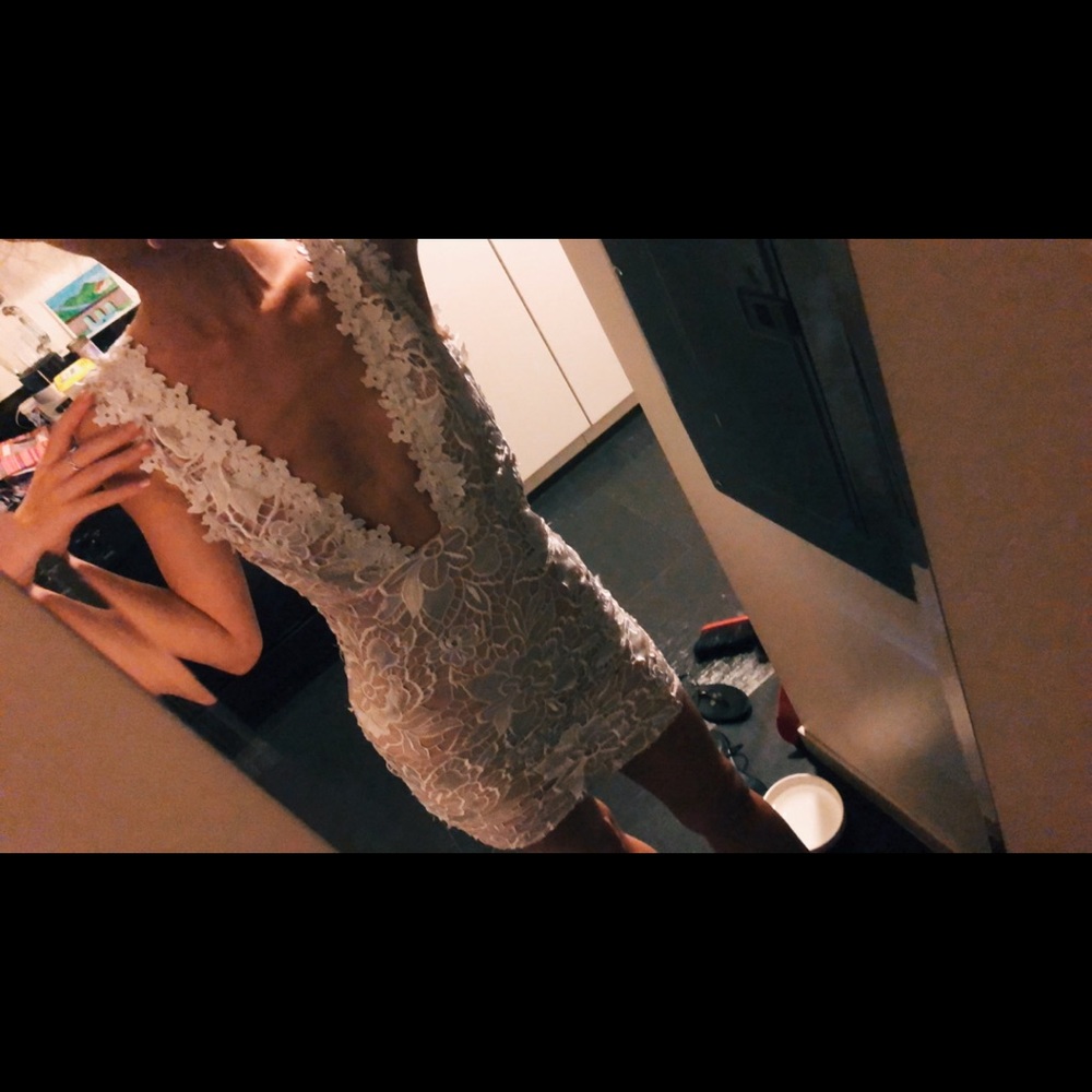 Charlotte Russe white lace v neck dress